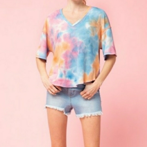 Tie Dye Blue Multi Waffle Knit Top - Picture 8 of 8